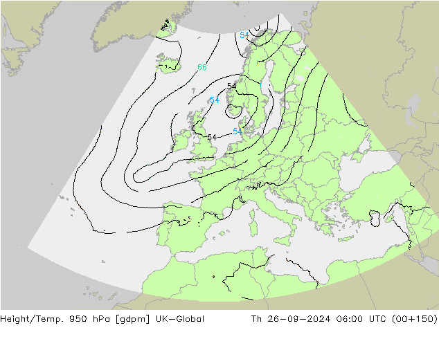 Height/Temp. 950 hPa UK-Global Th 26.09.2024 06 UTC