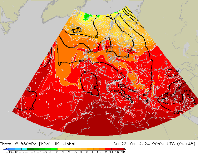 Theta-W 850гПа UK-Global Вс 22.09.2024 00 UTC