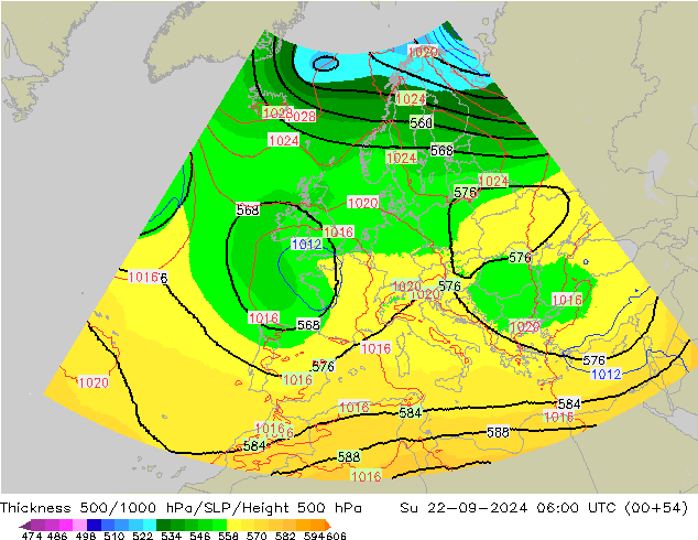 Schichtdicke 500-1000 hPa UK-Global So 22.09.2024 06 UTC