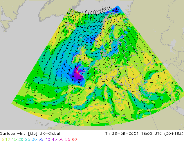 Rüzgar 10 m UK-Global Per 26.09.2024 18 UTC