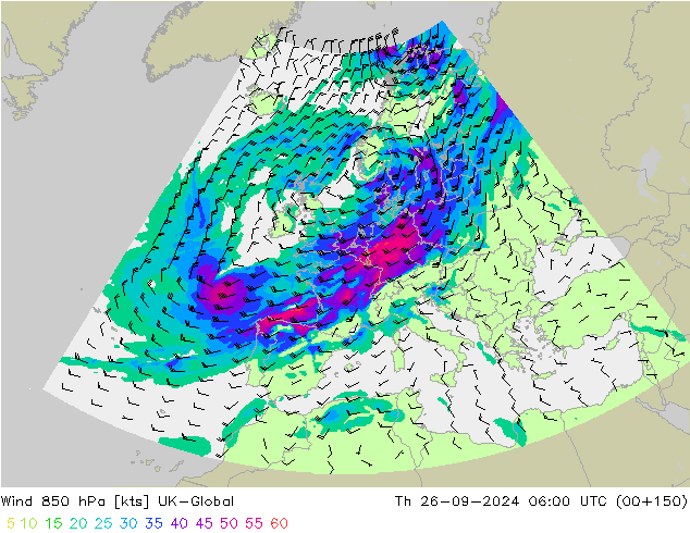 wiatr 850 hPa UK-Global czw. 26.09.2024 06 UTC