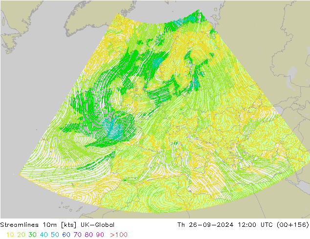 Streamlines 10m UK-Global Th 26.09.2024 12 UTC