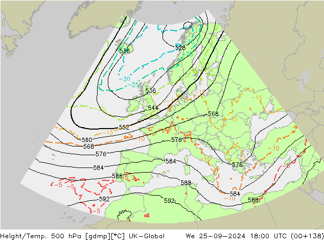 Height/Temp. 500 hPa UK-Global Qua 25.09.2024 18 UTC