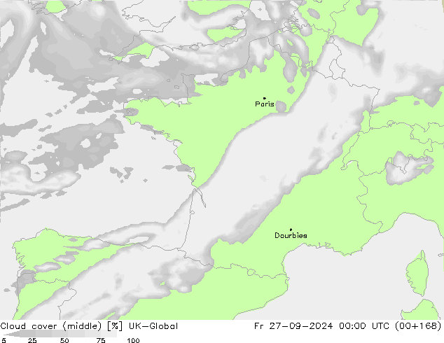 Cloud cover (middle) UK-Global Fr 27.09.2024 00 UTC