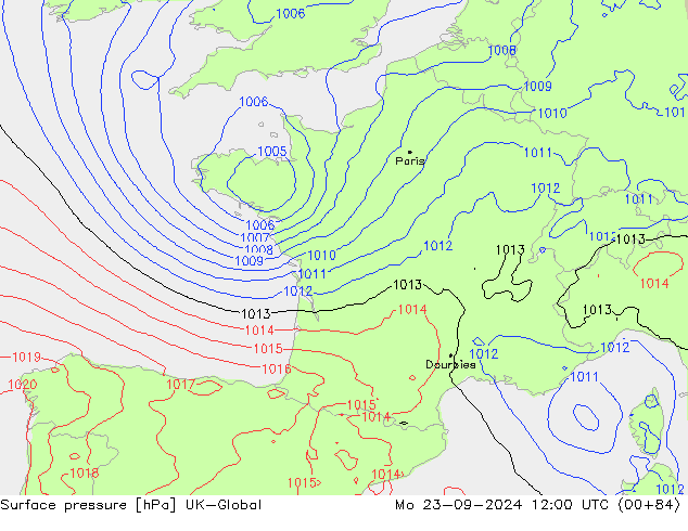 Presión superficial UK-Global lun 23.09.2024 12 UTC