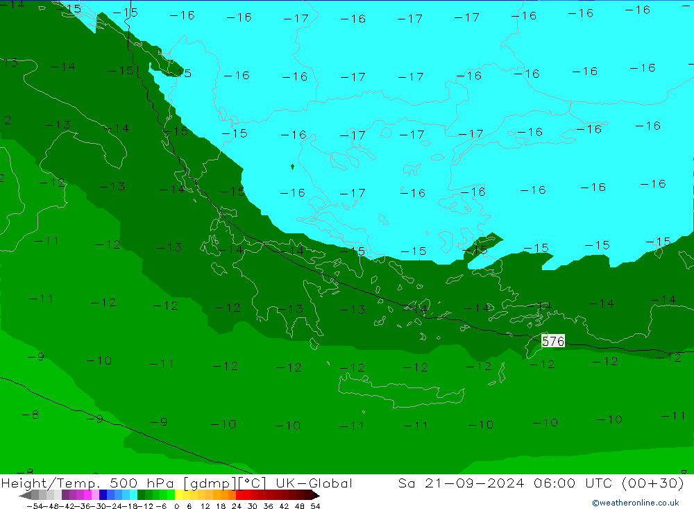 Height/Temp. 500 hPa UK-Global Sa 21.09.2024 06 UTC
