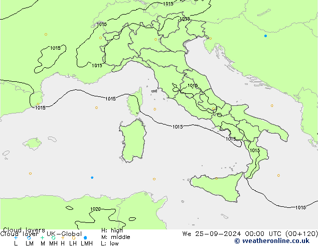 Cloud layer UK-Global Qua 25.09.2024 00 UTC