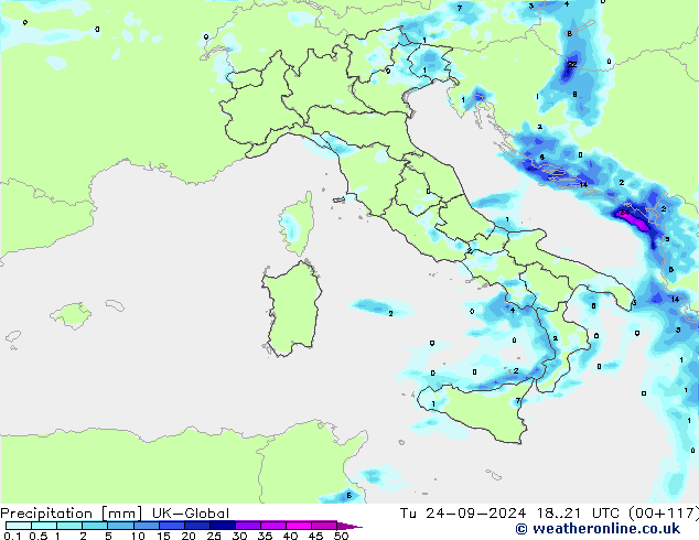 осадки UK-Global вт 24.09.2024 21 UTC