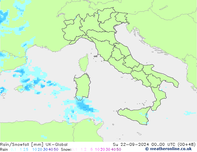 Rain/Snowfall UK-Global nie. 22.09.2024 00 UTC