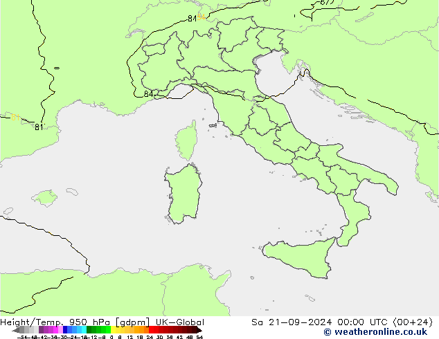 Hoogte/Temp. 950 hPa UK-Global za 21.09.2024 00 UTC