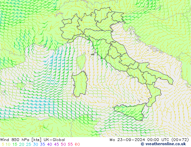 Wind 850 hPa UK-Global Po 23.09.2024 00 UTC