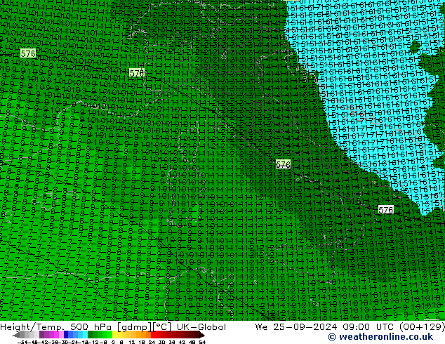 Height/Temp. 500 hPa UK-Global We 25.09.2024 09 UTC