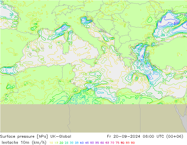 Isotachs (kph) UK-Global пт 20.09.2024 06 UTC