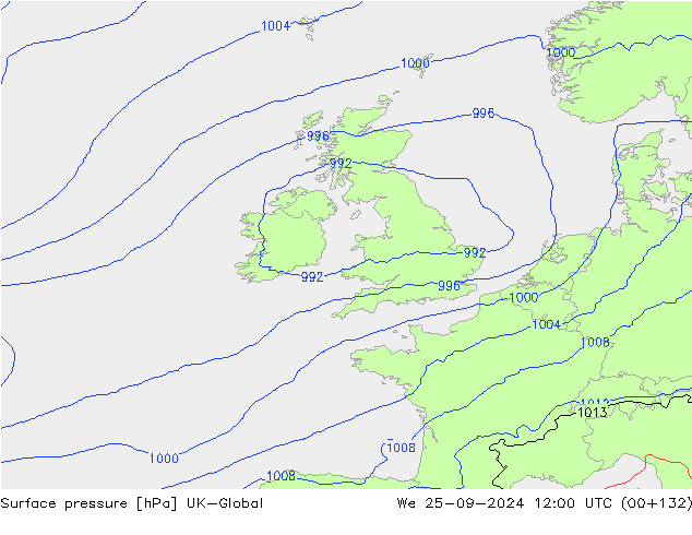 Surface pressure UK-Global We 25.09.2024 12 UTC