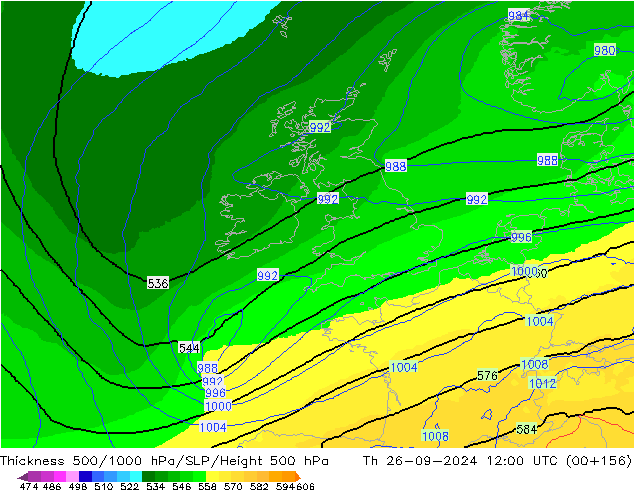 Dikte 500-1000hPa UK-Global do 26.09.2024 12 UTC