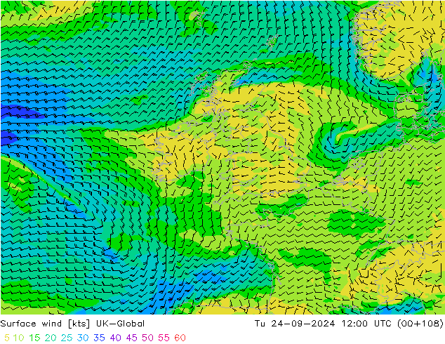 Surface wind UK-Global Tu 24.09.2024 12 UTC