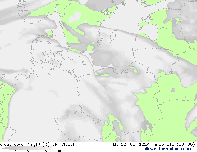 Cloud cover (high) UK-Global Mo 23.09.2024 18 UTC