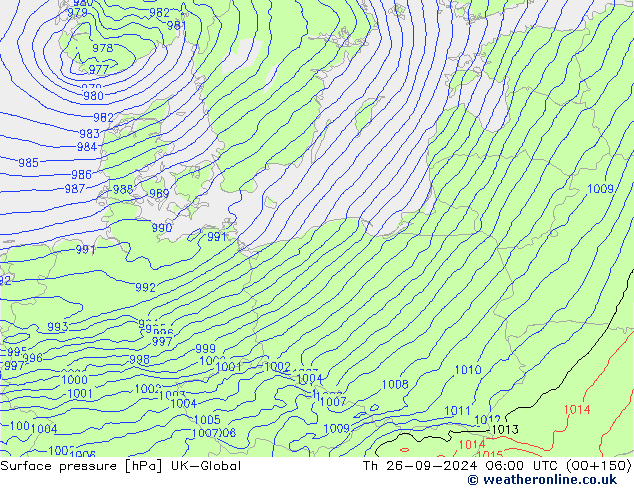 Atmosférický tlak UK-Global Čt 26.09.2024 06 UTC