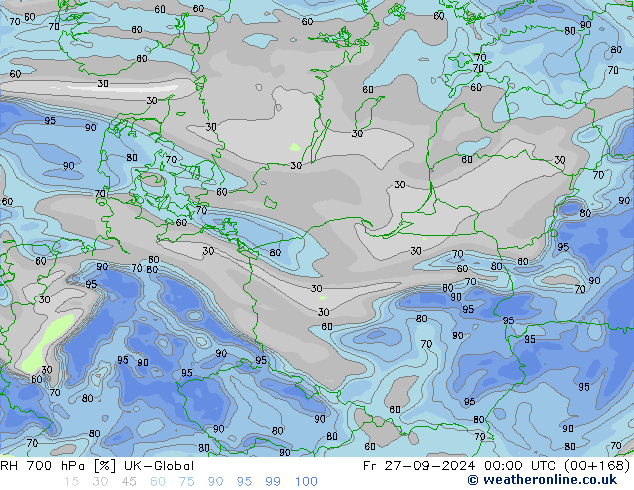 RH 700 hPa UK-Global Pá 27.09.2024 00 UTC