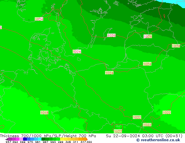 Thck 700-1000 hPa UK-Global Su 22.09.2024 03 UTC