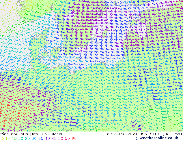 ветер 850 гПа UK-Global пт 27.09.2024 00 UTC