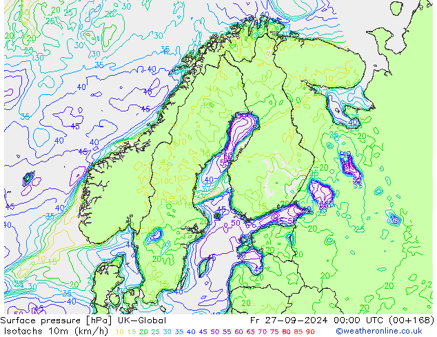 Isotachs (kph) UK-Global  27.09.2024 00 UTC