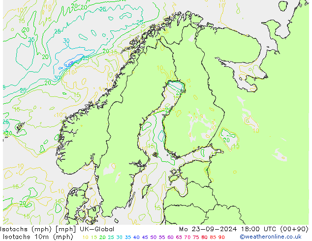 Isotachs (mph) UK-Global Mo 23.09.2024 18 UTC