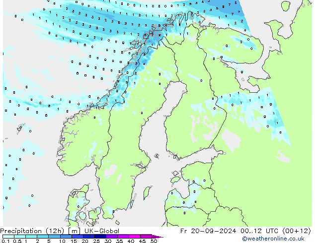 Précipitation (12h) UK-Global ven 20.09.2024 12 UTC