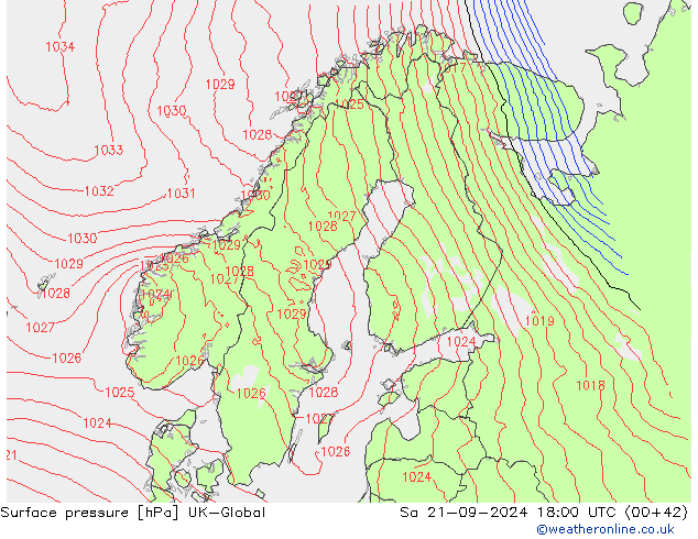 Atmosférický tlak UK-Global So 21.09.2024 18 UTC