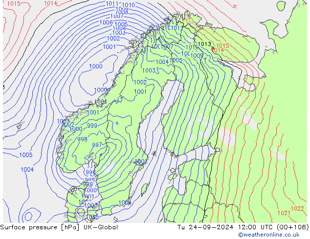 Surface pressure UK-Global Tu 24.09.2024 12 UTC