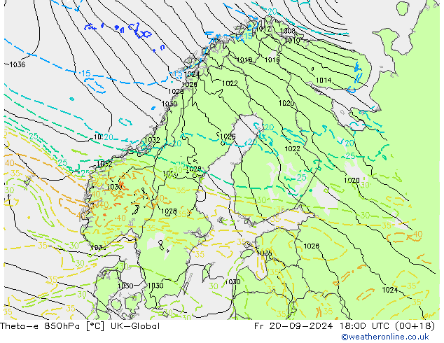 Theta-e 850hPa UK-Global  20.09.2024 18 UTC