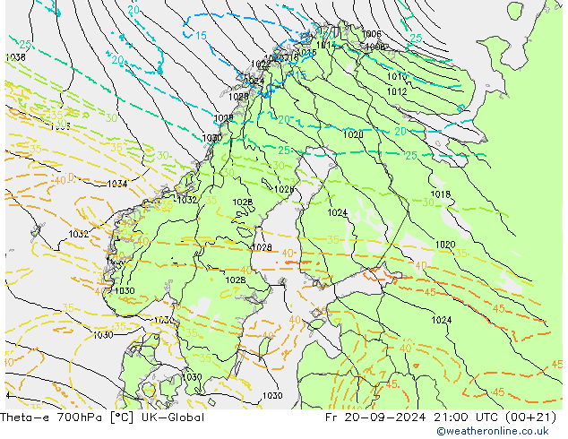 Theta-e 700hPa UK-Global pt. 20.09.2024 21 UTC