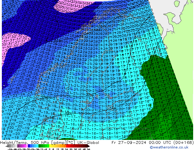 Height/Temp. 500 hPa UK-Global  27.09.2024 00 UTC