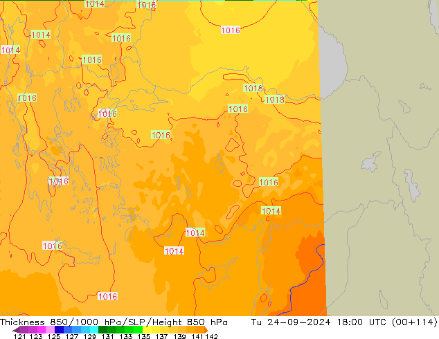 Thck 850-1000 hPa UK-Global Út 24.09.2024 18 UTC