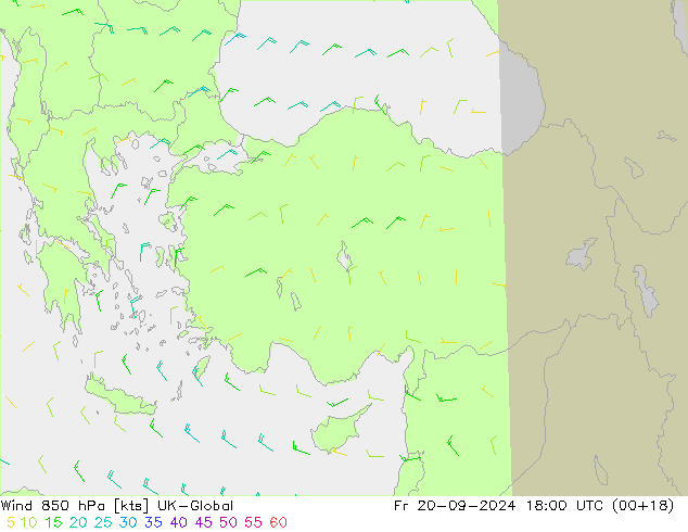 Rüzgar 850 hPa UK-Global Cu 20.09.2024 18 UTC