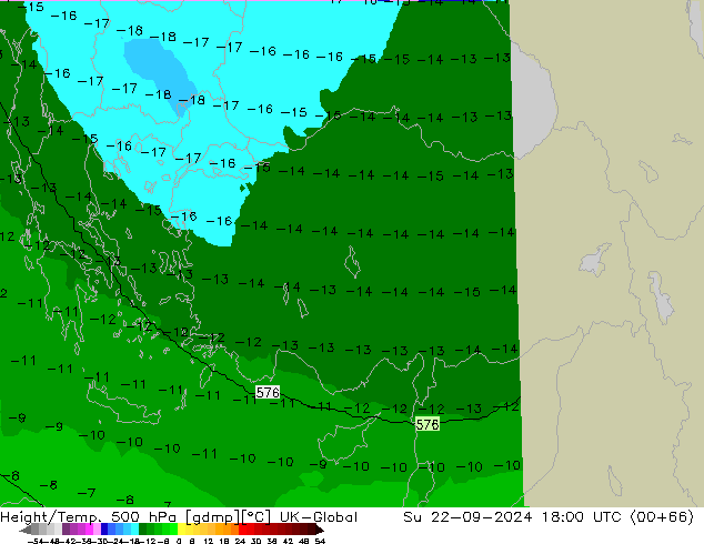 Height/Temp. 500 hPa UK-Global dom 22.09.2024 18 UTC