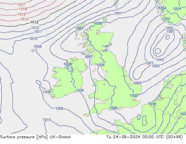 Surface pressure UK-Global Tu 24.09.2024 00 UTC