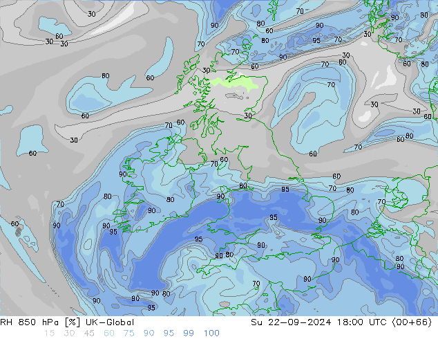 RH 850 hPa UK-Global Ne 22.09.2024 18 UTC