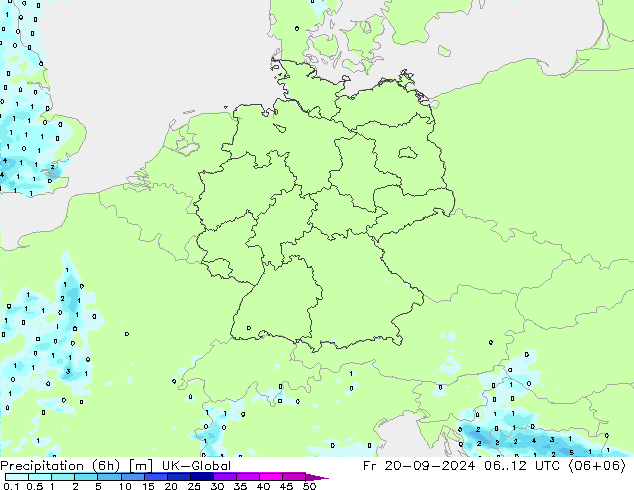 Precipitation (6h) UK-Global Fr 20.09.2024 12 UTC