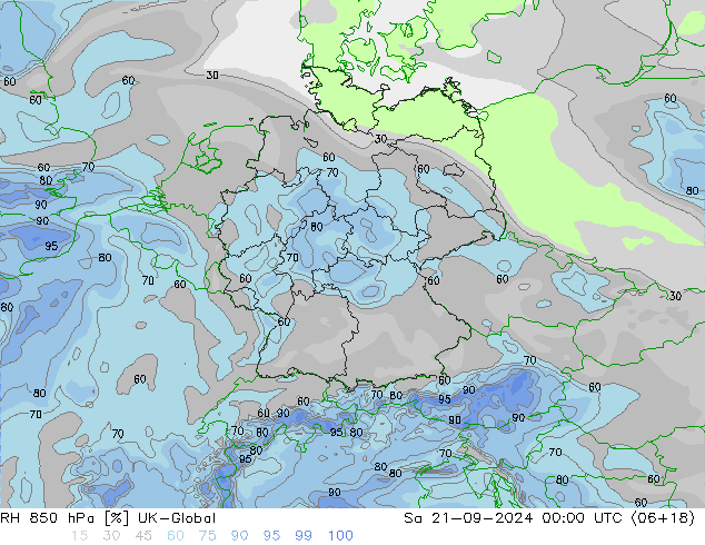 RH 850 hPa UK-Global so. 21.09.2024 00 UTC