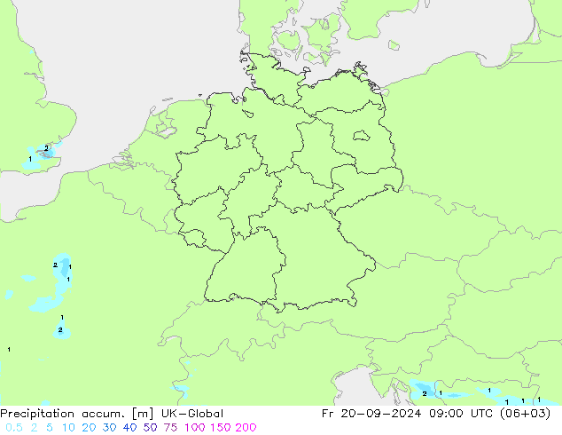 Precipitation accum. UK-Global Pá 20.09.2024 09 UTC