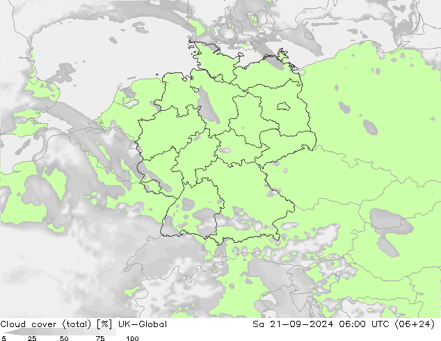 Cloud cover (total) UK-Global Sa 21.09.2024 06 UTC