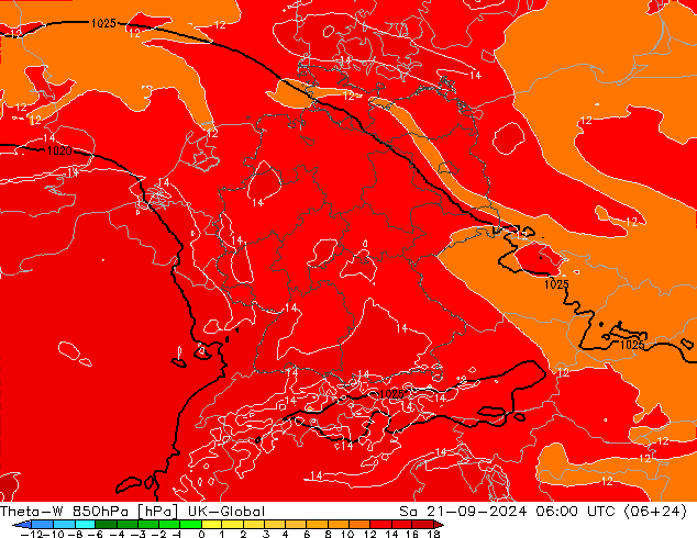Theta-W 850hPa UK-Global Sa 21.09.2024 06 UTC