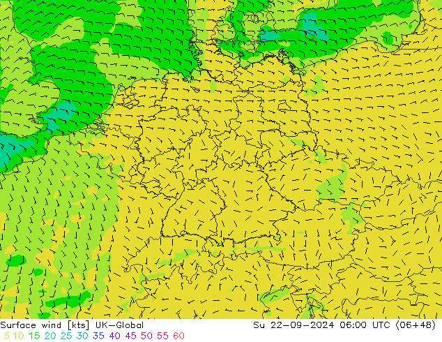 Surface wind UK-Global Su 22.09.2024 06 UTC