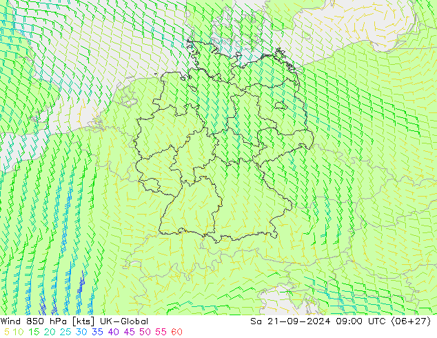 Wind 850 hPa UK-Global Sa 21.09.2024 09 UTC