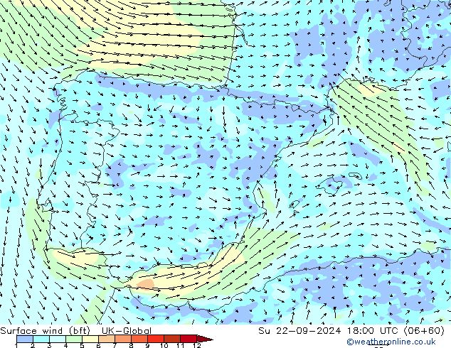  10 m (bft) UK-Global  22.09.2024 18 UTC