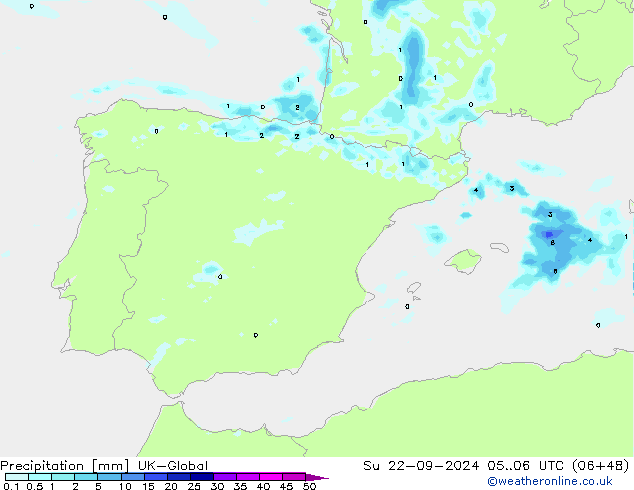 Precipitation UK-Global Su 22.09.2024 06 UTC