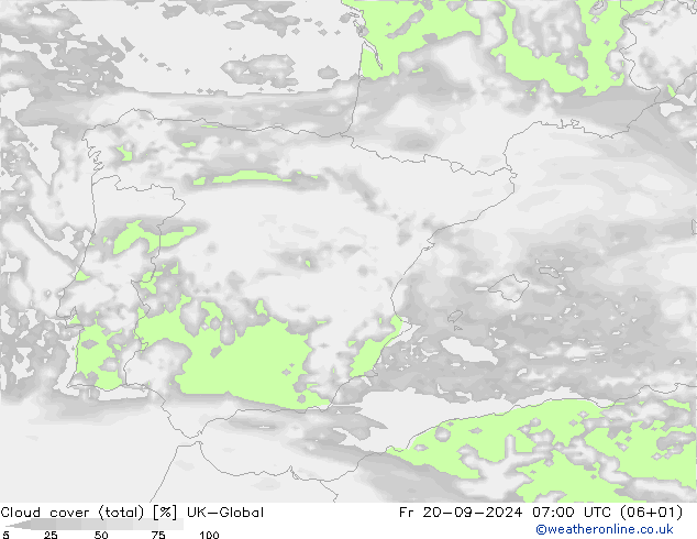 Cloud cover (total) UK-Global Pá 20.09.2024 07 UTC