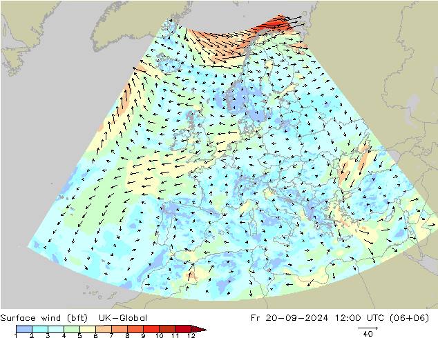 Surface wind (bft) UK-Global Fr 20.09.2024 12 UTC
