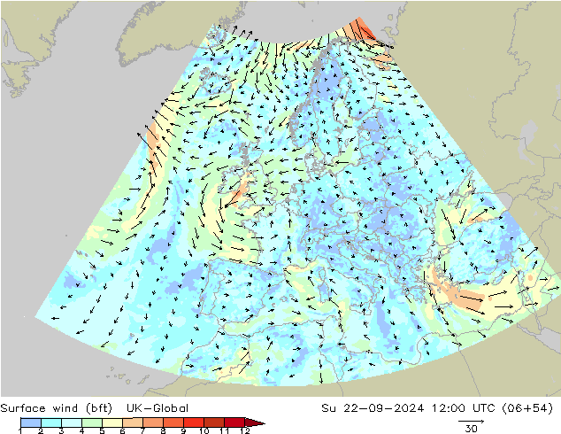 Bodenwind (bft) UK-Global So 22.09.2024 12 UTC